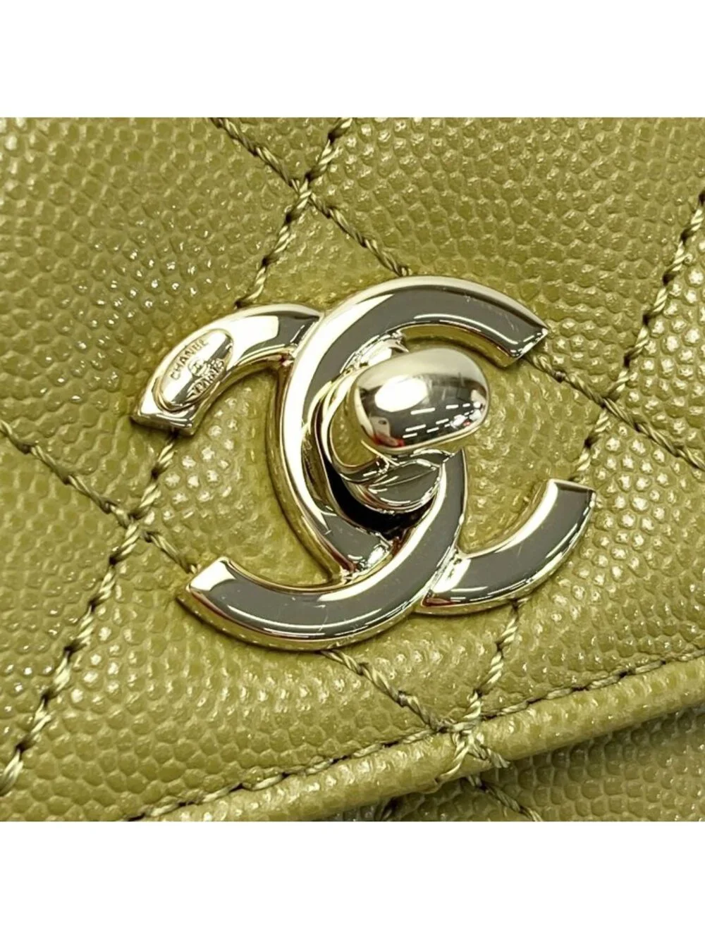 Chanel Quilted Coco Handle XS Handbag Olive Caviar Leather Chain